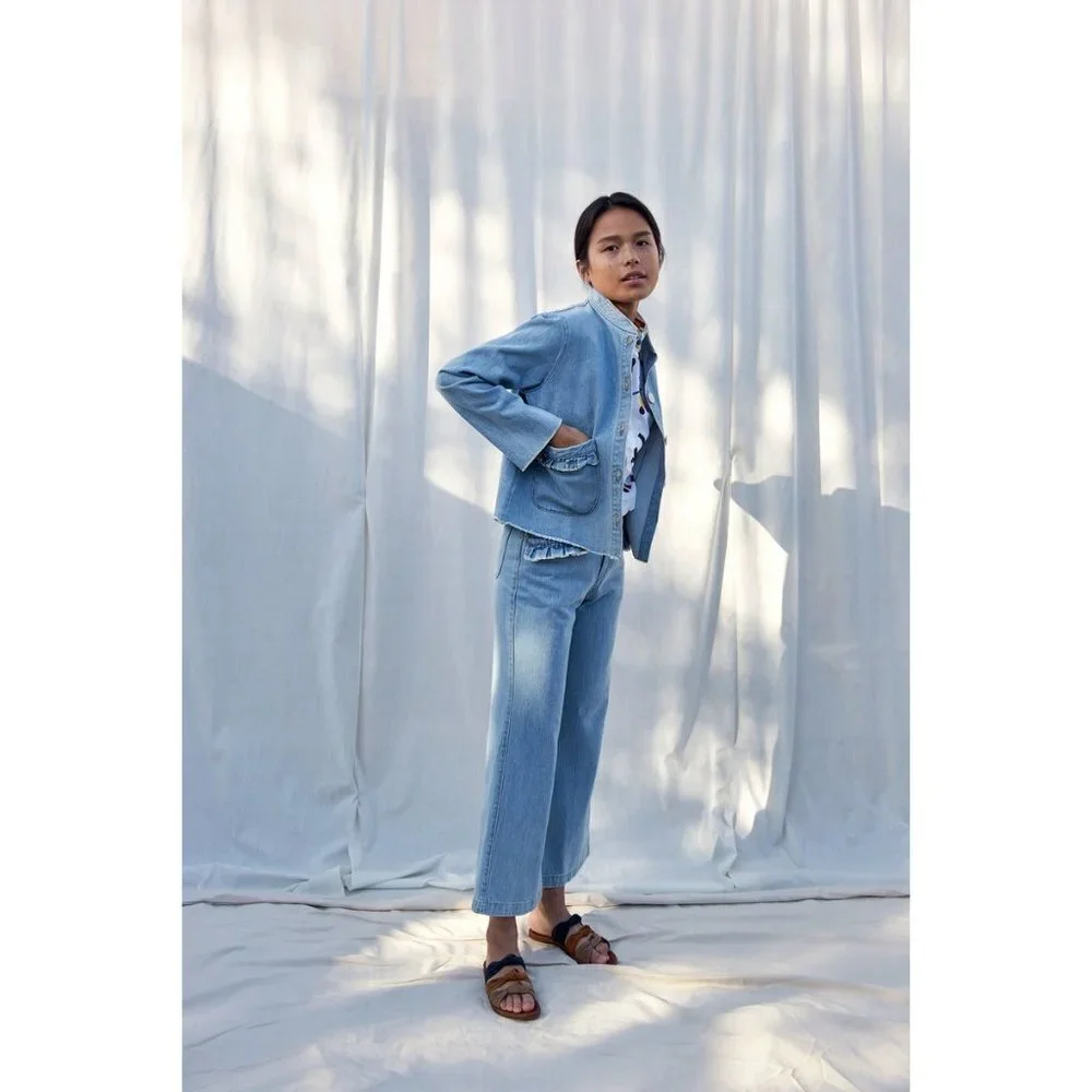 Women's SELVA NEGRA Size S Lucille Jacket, Sea Salt Pockets Ruffle $300 - Picture 16 of 16